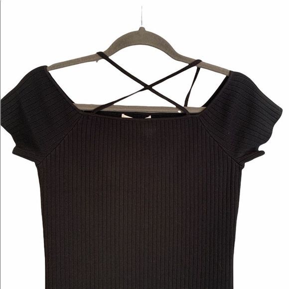 WAYF Deena Off Shoulder Knit Midi Dress in  Black - Picture 8 of 14